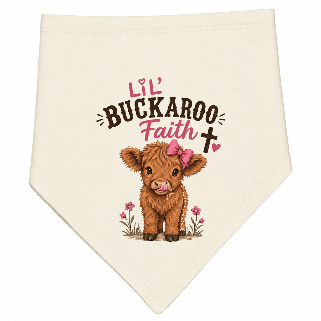 Highland Cow Girl reversible baby bib in warm ivory cream